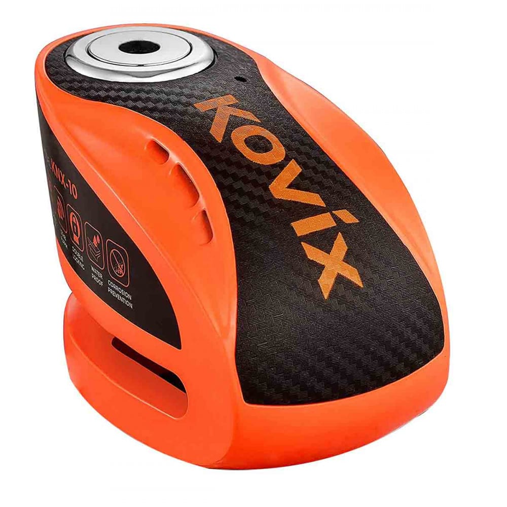 Candado disco para moto Kovix KNX10 Naranjo con alarma 120DB Seguro de 10MM Doble Lock