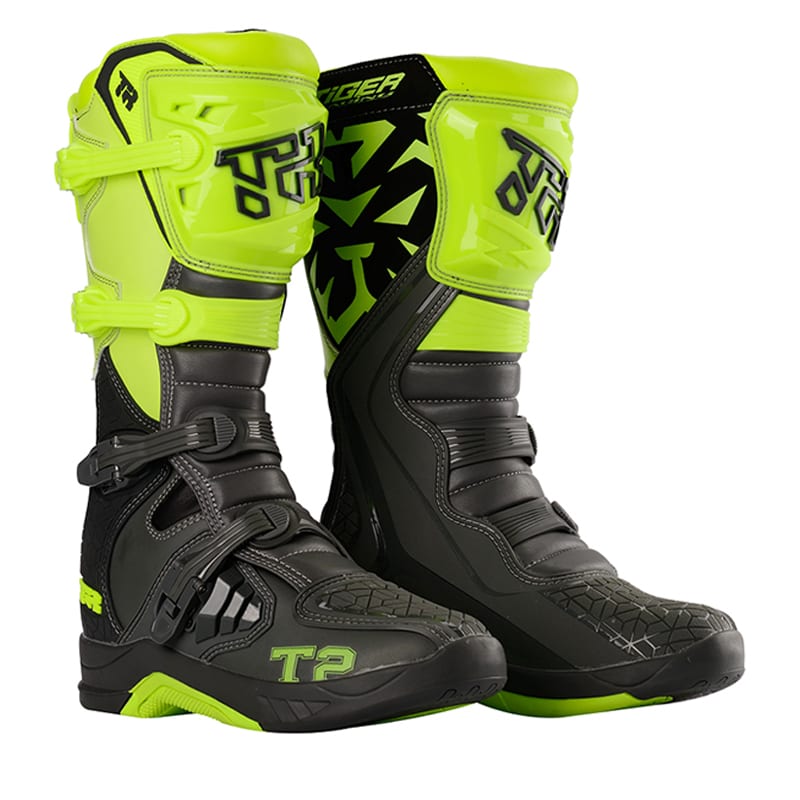 Botas para moto Tiger Racing T2 Negro Amarillo Fluor Motocross Enduro