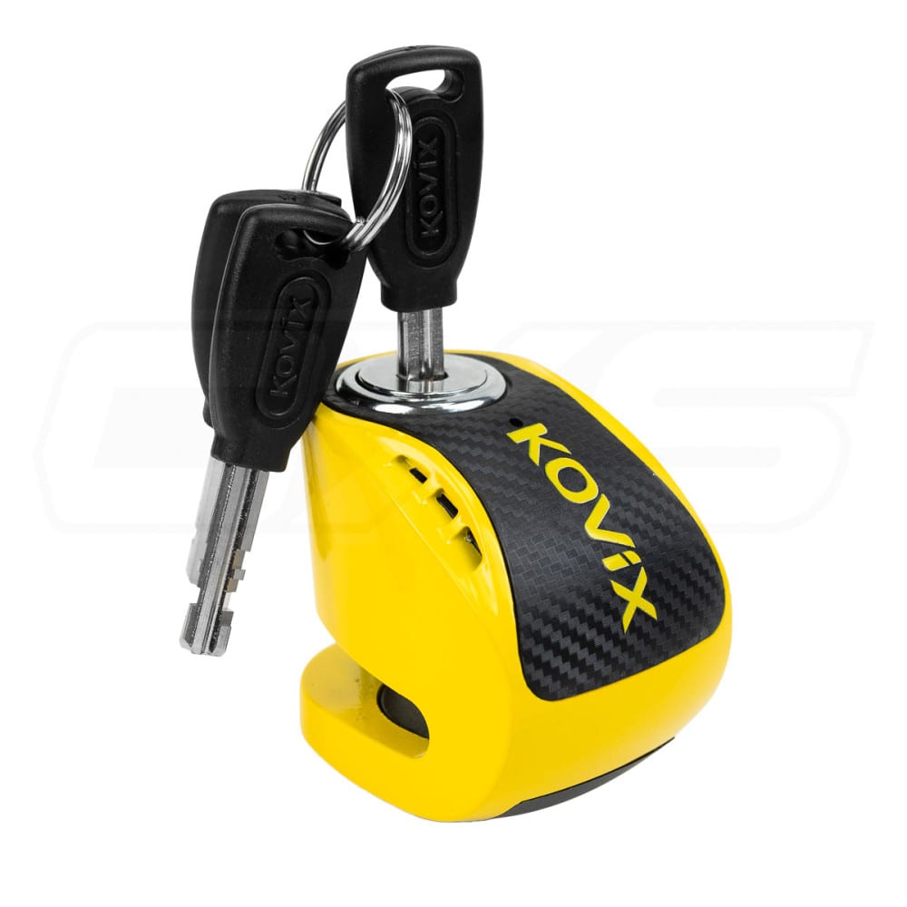 Candado disco moto Kovix KNS6 Amarillo Pin 6MM con alarma 120DB