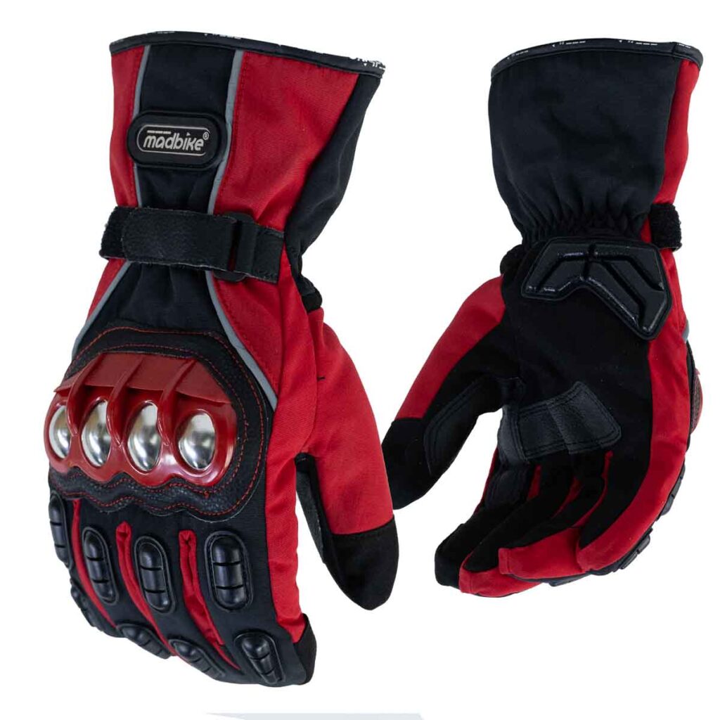 Guantes para moto Largos Madbike MAD15S con Protecciones Touch invierno Rojo