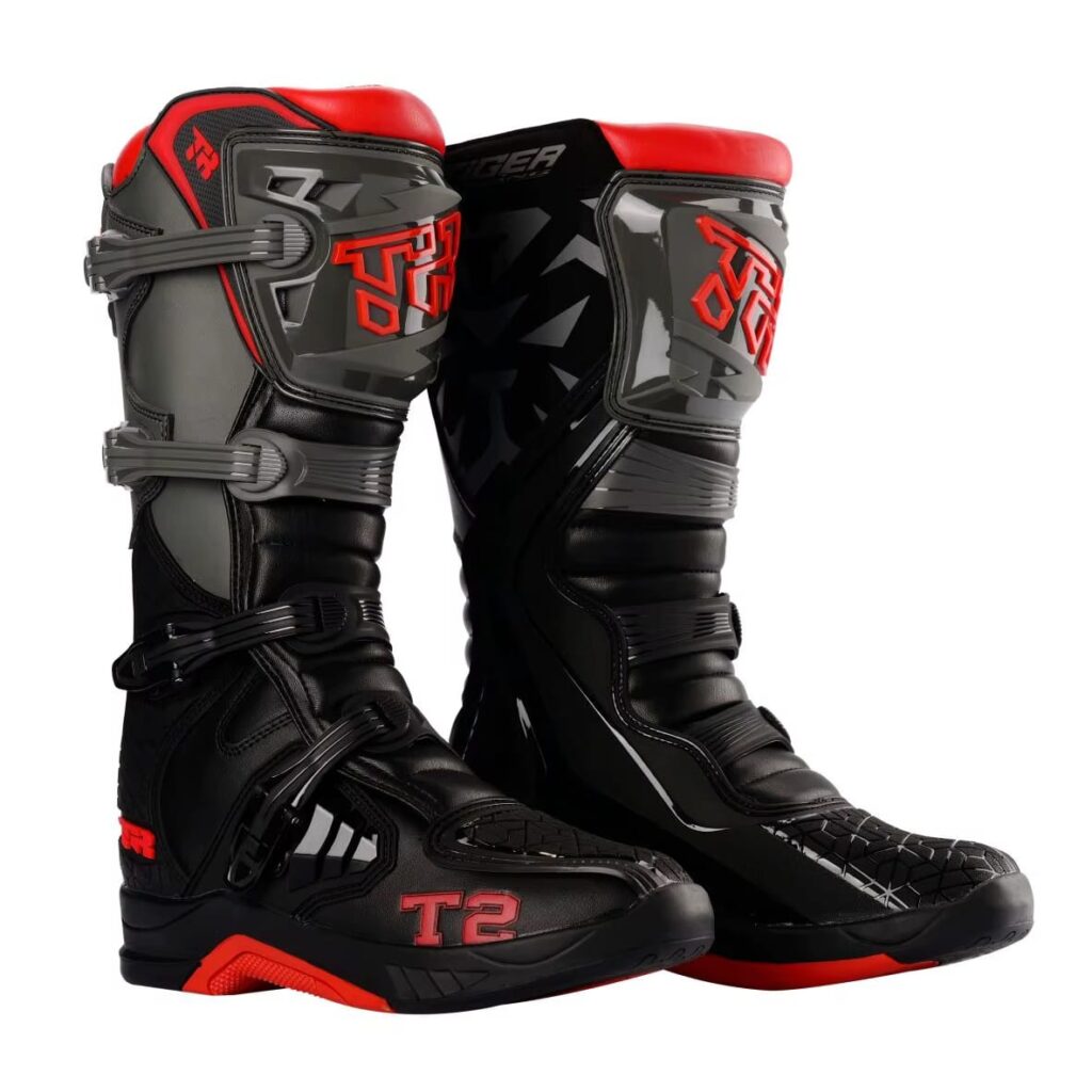 Botas para moto Tiger Racing T2 Ng/rojo Fluor Motocross Enduro