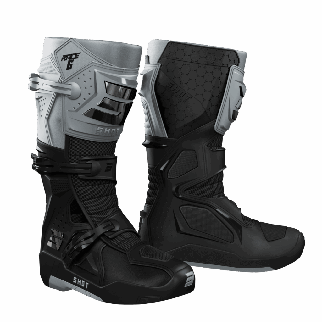 Botas moto Shot Race 6 Black Grey Chrome Motocross Enduro
