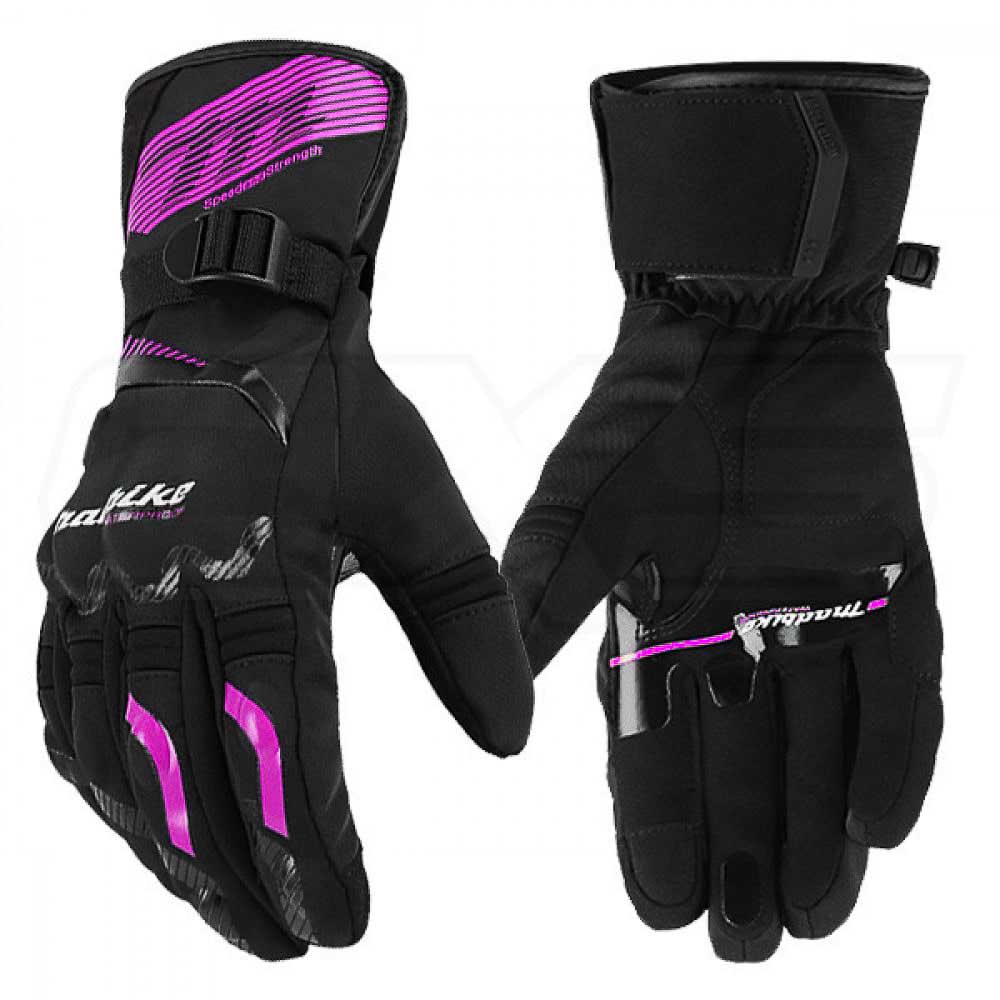 Guantes para moto Largos Madbike MAD65 mujer con Protecciones Touch invierno Negro Rosa